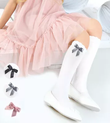 £3.15 • Buy Girls Knee High Socks White With Bow School Communion Wedding Bridesmaid 2-14yrs