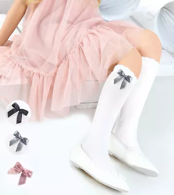 £4.20 • Buy Girls Knee High Socks White With Bow School Communion Wedding Bridesmaid 2-14yrs