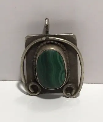 Vintage 925 Sterling Silver Oval Cabochon Malachite Pendant • $39.95