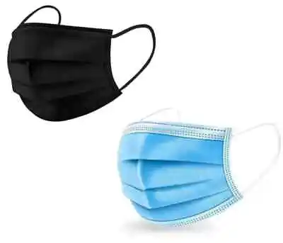 Disposable Black/Blue Face Masks 3 Ply Dental Non Medical Surgical Mask Covering • £0.99