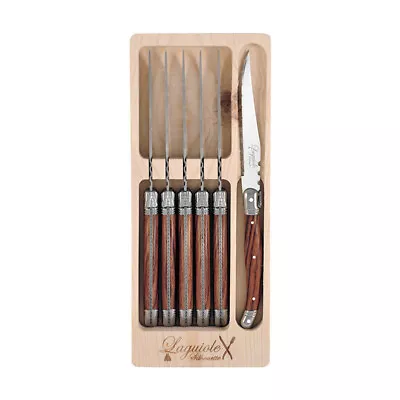 6pc Laguiole Silhouette Brown Steak Knife Set Stainless Steel W/ Wooden Box • $60