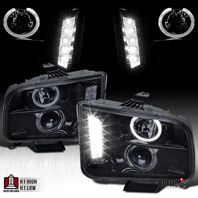 Fit 2005-2009 Ford Mustang GT LED Halo Projector Headlights Lamps Black/Smoke • $123.99