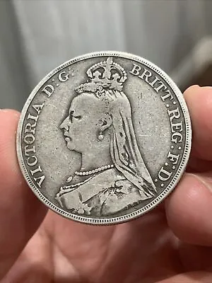 1889 GREAT BRITAIN UK Queen Victoria ST GEORGE Horse Silver Crown Coin Free SH • $135