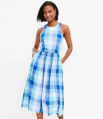 LOFT Plaid Cutout Back Midi Pocket Dress Size MP New $89.99 • $45