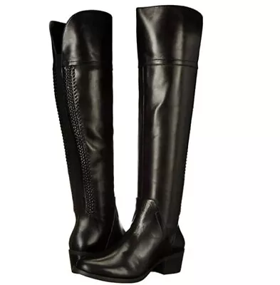 Vince Camuto Bendra Over The Knee Boots 10 Black Riding Small Heel Braided Trim • $43.99