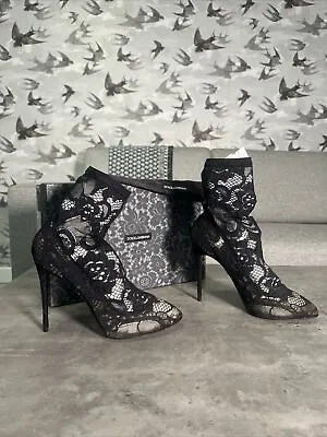 Dolce And Gabbana Heels D&G Pumps Black Lace Floral Lizzo Stretch Pumps IT39 UK6 • £265