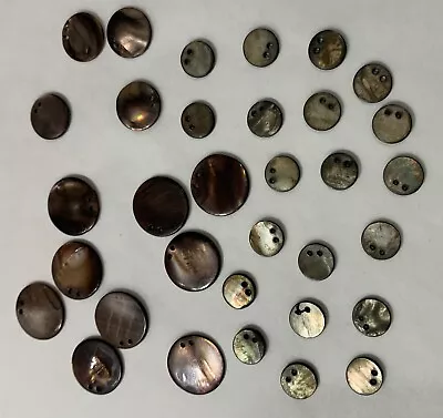 Lot Of 33 Vintage Mother Of Pearl /shell Smokey Sequin Style Buttons 7/16-3/4” • $6.50