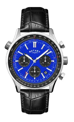 Rotary Mens Watch With Black Leather Strap And Blue Dial GS00165/05 • £87.99