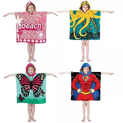 Toddler Kids Quick Dry Soft Hooded Poncho Beach Towel Robe Swimming Pool • £9.49