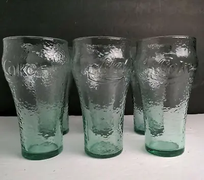 6pc Set Vintage Coca Cola Pebbled Green Drinking Glasses • $22.49