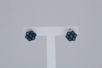 Vintage 10k White Gold Irradiated Blue Diamond Stud Earrings 0.25  0.28 Cttw • $187