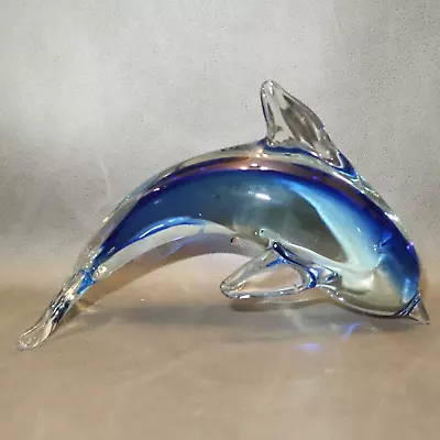 6  Dolphin Art Glass Cobalt Blue & Clear Murano Style Sculpture Paperweight • $18.83