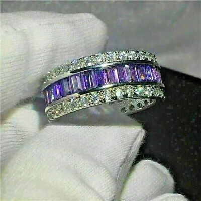 2Ct Emerald Lab-Created Amethyst Diamond Men's Band Ring 14K White Gold Finish • $88.19