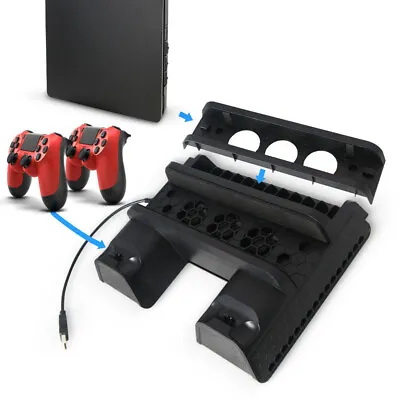 $52.82 • Buy For PS4 Pro Slim Vertical Stand + Cooling Fan Game Holder Charger Charging Dock
