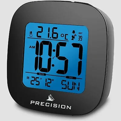 Precision Radio Controlled LCD Digital Alarm Date Temperature Clock High Quality • £14.49