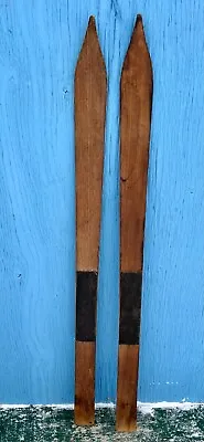 Antique Wooden Snow Skis Vintage Measuring 46 Inches Beautiful Patina • $99.99