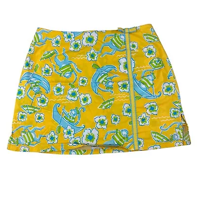 Vintage Lilly Pulitzer Size 6 Womens Blue & Yellow Monkey Print Mini Skirt • $24.99