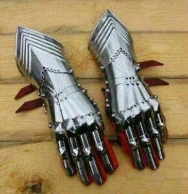 £68.18 • Buy 18GA Steel Gauntlets Armor Medieval Late Gothic Knight Finger Gloves SCA LARP.