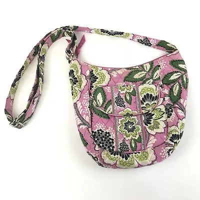 Vera Bradley Crossbody Messenger Priscilla Pink Green Floral Medium Zipper Shut • $14.95