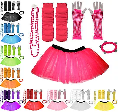 £6.98 • Buy Child Tutu Skirt Kids Fancy Dress Uv Party Costumes Set Leg Warmer Gloves Beads