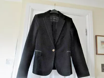 Zara Ladies Black Single Button Jacket With Elbow Patches Size S (10/12) • £3.99