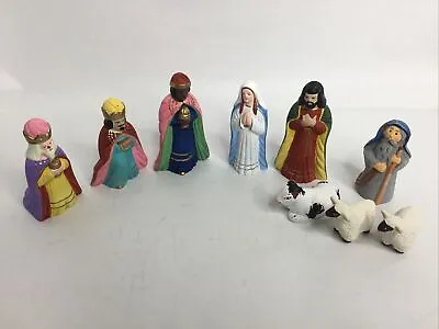 Mexican Nativity Set Hand-Painted Folk Art Tonala’ Pottery Clay 9 PCs W/O Jesus • $24.95