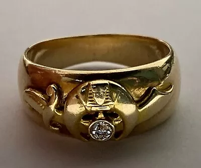 European Cut Diamond Ring 14k Gold Shriners Masons Antique Vintage Estate • $795