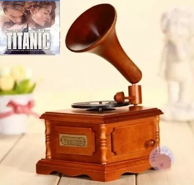 Wood Phonograph Wind Up Music Box  ♫ Titanic Main Theme Soundtrack • $75.72