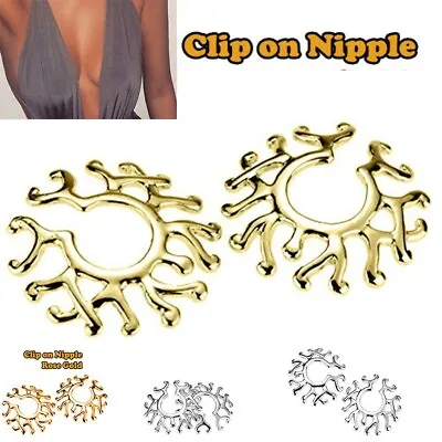 2pcs Non Piercing Fake Clip On Nipple Ring W/ Tribal  Shields Body Jewelry UK • £3.99