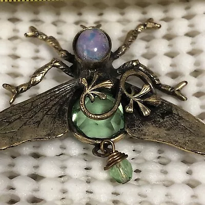 Mary Demarco Fly Brooch Pin Antiqued Gold Tone With Stones • $29