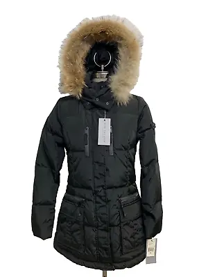 Marc New York By Andrew Marc Black Down Jacket Real Fur Size S - Missing Belt • $60