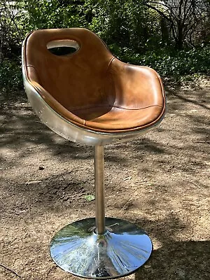 Amazing Aviator Aviation Brown Leather Bar Office Chair Aluminum Riveted Vintage • $545