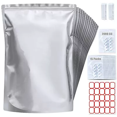 15 Pack 5 Gallon Mylar Bags With Oxygen Absorbers - 10.5 Mil Mylar Bags For F... • $41
