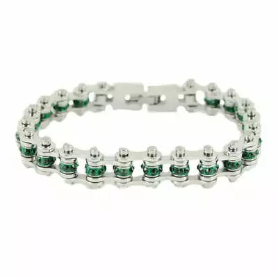 Women's Birthstone May Bike Chain Bracelet Imitation Emerald 169 • $31.99