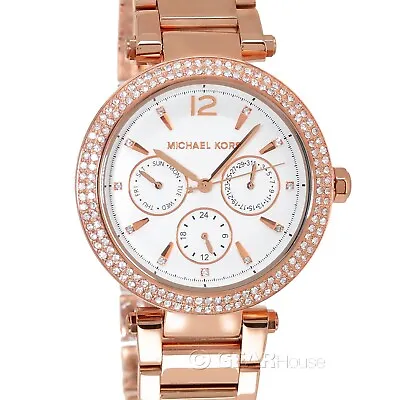 $107.05 • Buy MICHAEL KORS Womens Parker Multifunction Watch, White Dial, Rose Gold Link Band