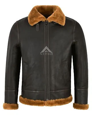 Mens B3 Sheepskin Jacket Shearling Sheepskin Leather Jacket Bomber Flying Jacket • $680.89