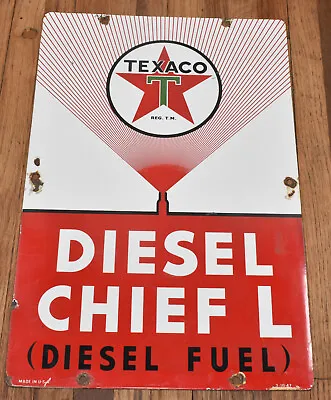 Vintage 1947 Texaco Diesel Chief L Porcelain Gas Pump Plate Advertising Sign • $395