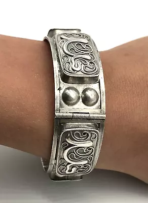 Antique Imperial Russia Silver 84 Detailed Stamped Panels Hinged Bangle Bracelet • $305