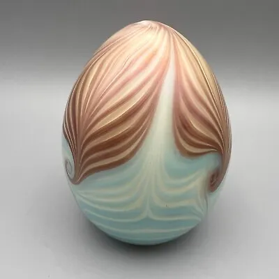 Vintage 1979 Vandermark Feather Pulled Glass Egg Pastel Colors 5 H Signed • $69