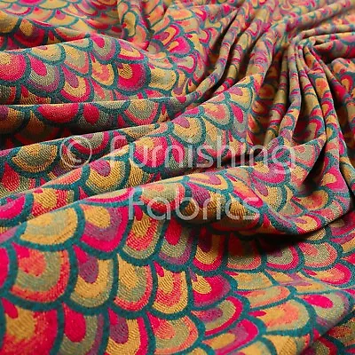 £0.99 • Buy Lightweight Medallion Peacock Pattern Pink Red Teal Upholstery Furnishing Fabric