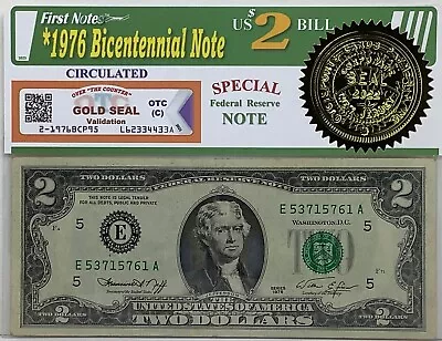 Great Gifts $2 Dollar Bill 1976 US Series Bicentennial Reserve Notes Circulated • $425