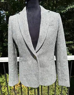 J.Crew Womens Campbell Donegal Wool Blazer Size 4 Gray Front Button • $59.50