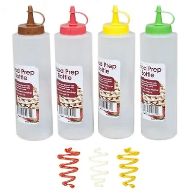 4PC Clear Squeeze Bottles 12 Oz Condiment Ketchup Mustard Oil Squirt Mayo Food • $11.06