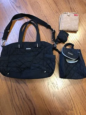 Storksak Bobby Black Diaper Bag Baby Changing Mat Insulated Bottle Bag • $55