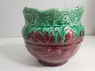 Weller Art Nouveau Pottery Jardiniere Glaze Blended Green Burgundy 7.5  Planter  • $213.74