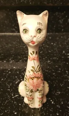 MEOW! Kitschy Vintage Hand Painted Long Neck Kitty CAT Pink Floral 6  ITALY • $14.99