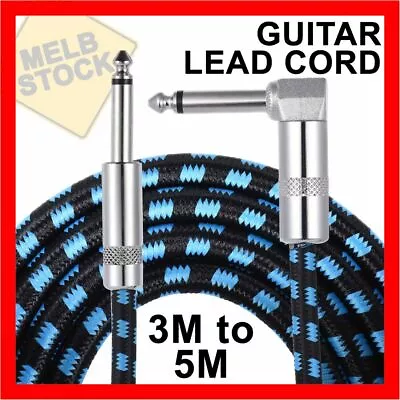 $599 • Buy 3M & 5M Guitar Lead 1 Right Angle Jack Noiseless Braided Tweed Instrument Cable