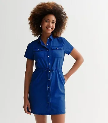 £12.34 • Buy New Look Blue Indigo Denim Bodycon Stretch Mini Button Dress 8 10 12 14 16 18
