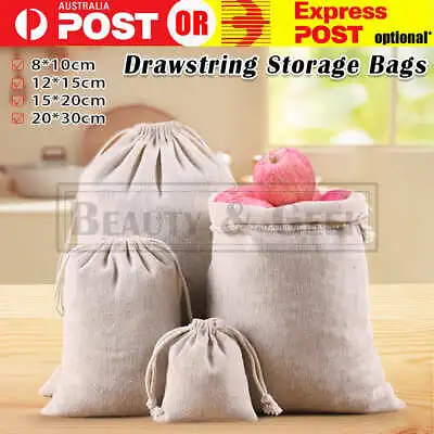 Up To 100PCS Drawstring Storage Bags Pouch Calico Canvas Linen Tote Gift Bulk AU • $94.95