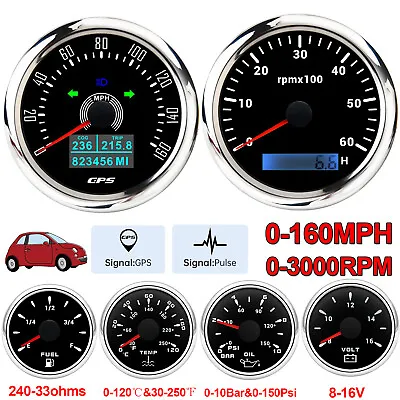 $141.58 • Buy 6 Gauge Set GPS Speedometer 160MPH Tacho COG Trip Gauge 52mm Fuel Temp Volt Oil